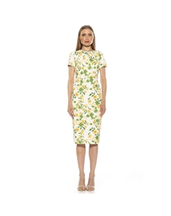 Женское платье-футляр миди с драпированным вырезом Quinn Quinn, цвет Yellow Floral Alexia admor