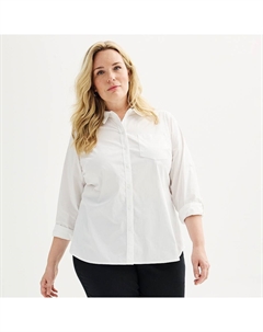 Рубашка на пуговицах с одним карманом Essential больших размеров, белый Croft & barrow