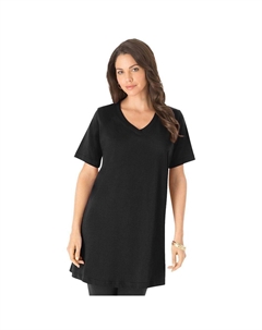 Женская туника больших размеров Ultimate с короткими рукавами и v-образным вырезом, черный Roaman's