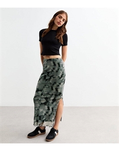 Светло-серая сетчатая юбка-миди с абстрактным принтом, светло-серый New look