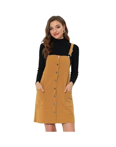 Женский сарафан с вельветовыми бретелями и пуговицами, комбинезон с декором, цвет Mustard Allegra k