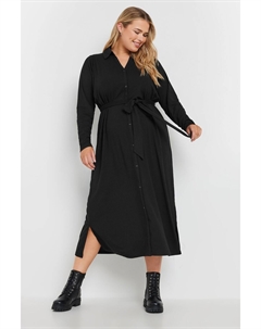 Платье трапеция с ребристыми пуговицами спереди, черный Yours curve