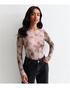 Миниатюрное розовое боди с абстрактной сеткой и длинными рукавами, розовый New look