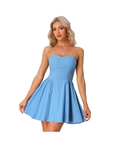 Женское платье для выпускного вечера без бретелек с открытой молнией, мини-платье с расклешенным верхом, цвет Denim Blue Allegra k