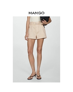 Джинсовые шорты с высокой талией и пряжкой, светло-бежевый Mango