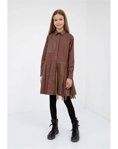 Трикотажное платье с модной бахромой, коричневый Gulliver