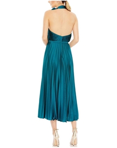 Плиссированное платье миди с высоким воротником и бантом, синий Mac duggal