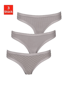 Стринги (3 шт.) из эластичного хлопка с мягким кружевом, коричневый Lascana