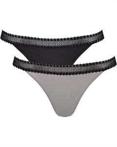 Трусы "GO Ribbed R Tanga C2P" (2 шт. в упаковке), ребристая структура, цвет Black Combination Sloggi