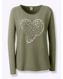 Свитер с круглым вырезом "Пуловер", хаки Heine