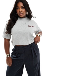 Exclusive — серая укороченная футболка с вышивкой «Нью-Йорк» 4th & reckless