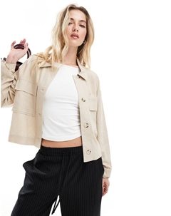 — Пиджак-рубашка нейтрального льняного цвета Stradivarius