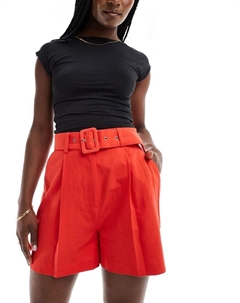 Красные шорты из смесового льна с поясом DESIGN Asos