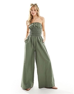 Широкий комбинезон оливкового цвета с присборенным лифом DESIGN Asos