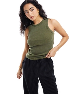 — топ без рукавов из трикотажа оливково-зеленого цвета в рубчик Vero moda