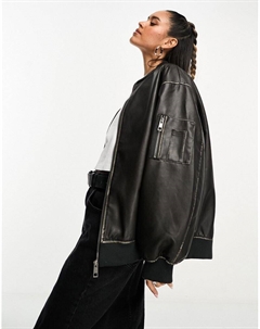 Черный бомбер из искусственной кожи DESIGN Asos