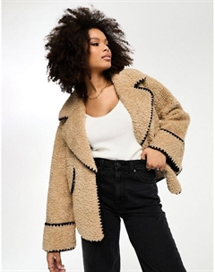 – куртка-авиатор из флиса Borg бисквитного цвета с эффектом плюша и контрастной строчкой Object