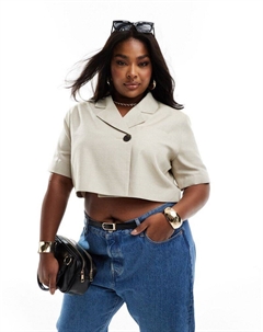 Бежевый укороченный асимметричный пиджак с короткими рукавами DESIGN Curve Asos