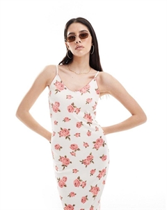 Платье макси YAS в рубчик с V-образным вырезом на тонких бретельках и винтажным принтом роз Y.a.s