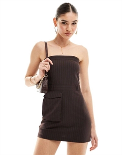 Коричневое платье мини в тонкую полоску Pull & bear