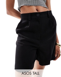 Черные шорты из смесового льна DESIGN Tall Dad Asos