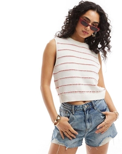 Бело-красная трикотажная майка в полоску с реечным узором DESIGN Asos