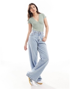 Бесшовное корректирующее боди темно-зеленого цвета с короткими рукавами и окантовкой в ​​тон DESIGN Asos