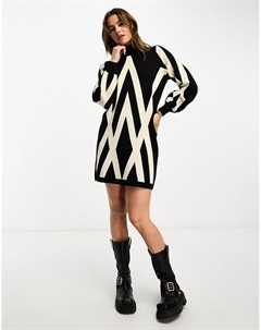 Платье-джемпер объектной вязки с высоким воротником в монопринт Object