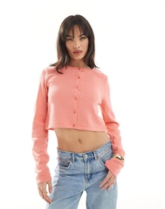 Персиковый вязаный укороченный кардиган с круглым вырезом DESIGN Asos