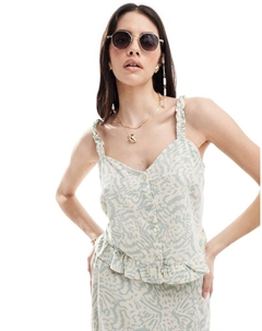 — топ из смесового льна с пуговицами и абстрактным принтом в тон Vero moda