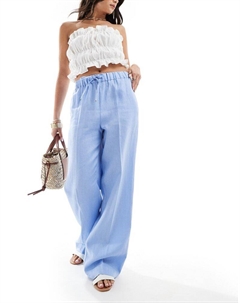 - Светло-голубые льняные брюки на кулиске Mango