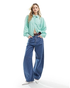 Зеленая объемная рубашка в полоску на плечах с комбинированными деталями DESIGN Asos