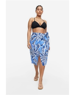 Юбка с запахом спереди из смеси льна, голубой/пальмы H&m
