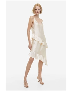 Атласное платье-комбинация с воланами, крем H&m