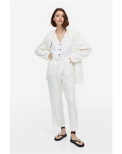Зауженные брюки из смесовой льняной ткани, белый H&m