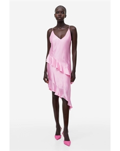 Атласное платье-комбинация с воланами, светло-розовый H&m