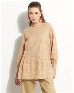 Туника Brode телесного цвета с рюшами и воротником-стойкой Kayra