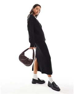 Юбка миди из трикотажного полотна с объектной структурой черного цвета (часть комплекта) Object