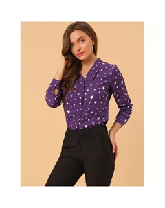 Женская рубашка с воротником-стойкой и длинным рукавом с металлическими звездами, темно-синий Allegra k