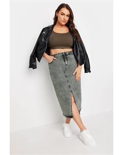 Юбка мидакси из эластичного денима с эффектом кислотной стирки, серый Yours curve