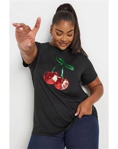 Футболка из 100% хлопка с накладными рукавами, черный Yours curve