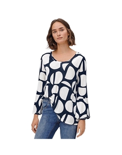 Женская трикотажная туника трапециевидного силуэта с рукавами-колокольчиками больших размеров, цвет Navy Graphic Print Ellos