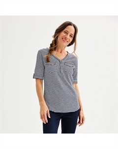 Женский практичный топ на пуговицах с рукавами до локтя, цвет Navy Stripe Croft & barrow