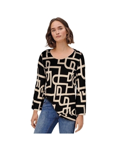 Женская трикотажная туника трапециевидного силуэта с рукавами-колокольчиками больших размеров, цвет Black White Print Ellos