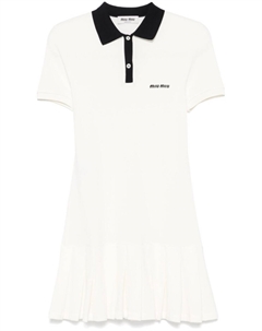Мини-платье с вышитым логотипом, белый Miu miu