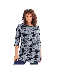 Женская туника больших размеров с вырезом «лодочкой» и боковыми разрезами, цвет Black Bandana Paisley Roaman's