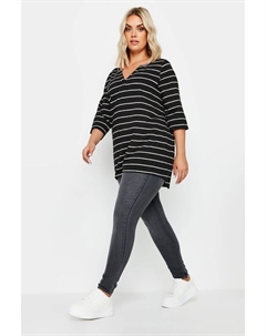 Футболка с вырезом под горло и рукавом 3/4, черный Yours curve