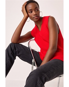 Длинный трикотажный топ без рукавов с V образным вырезом и резинкой, красный Next