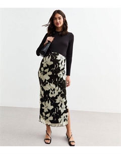 Черная сетчатая юбка-миди с размытым цветочным принтом для беременных, черный New look