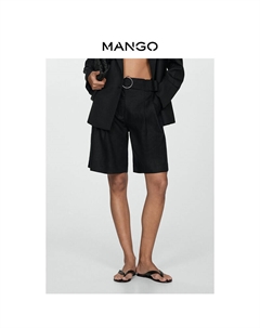 Женские шорты-бермуды льняные, черный Mango